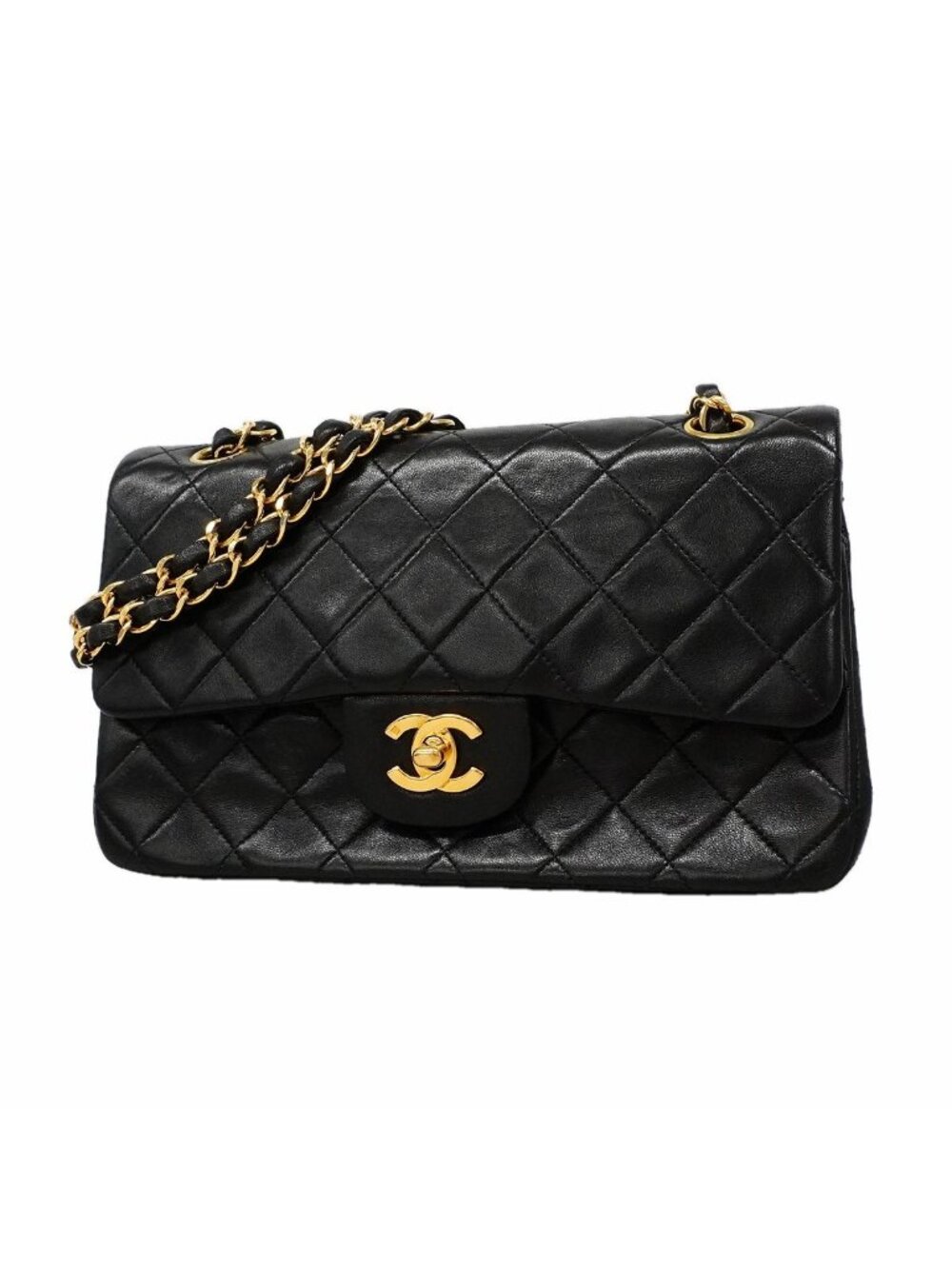 Chanel Shoulder Bag Quilted Lambskin Black Gold